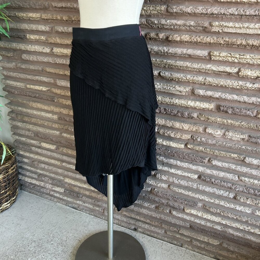 Hard Tail Forever Black Mini Pleated Asymmetrical Tiered Skirt Size Small - Picture 5 of 7